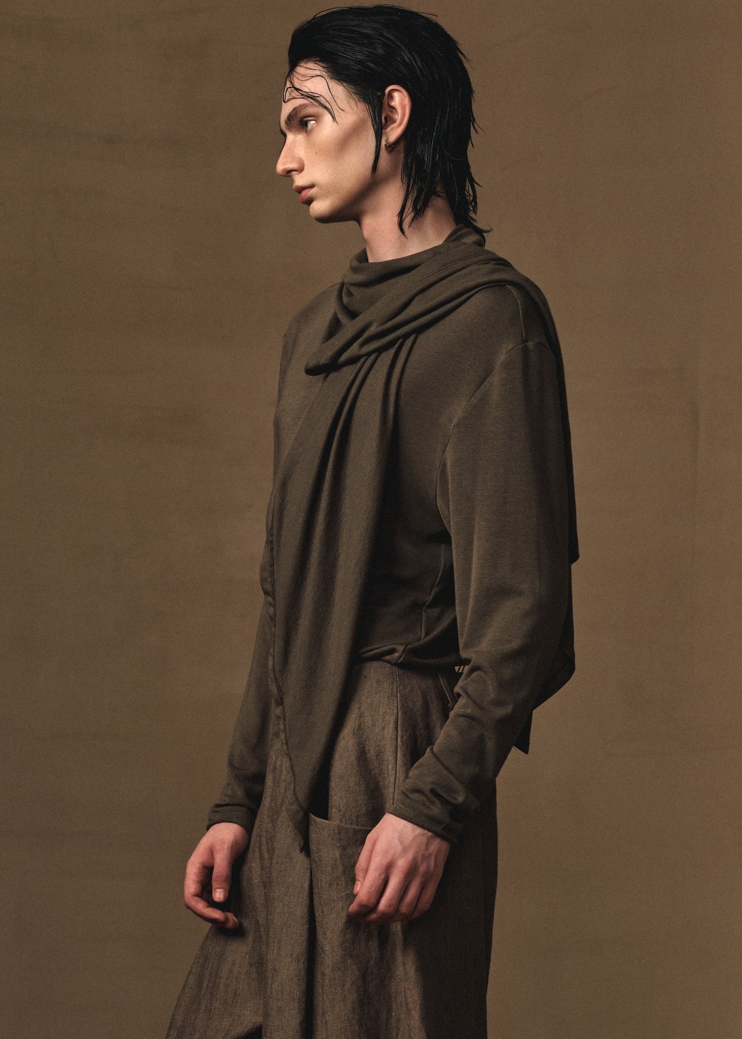 SCARF TIED JERSY TOP