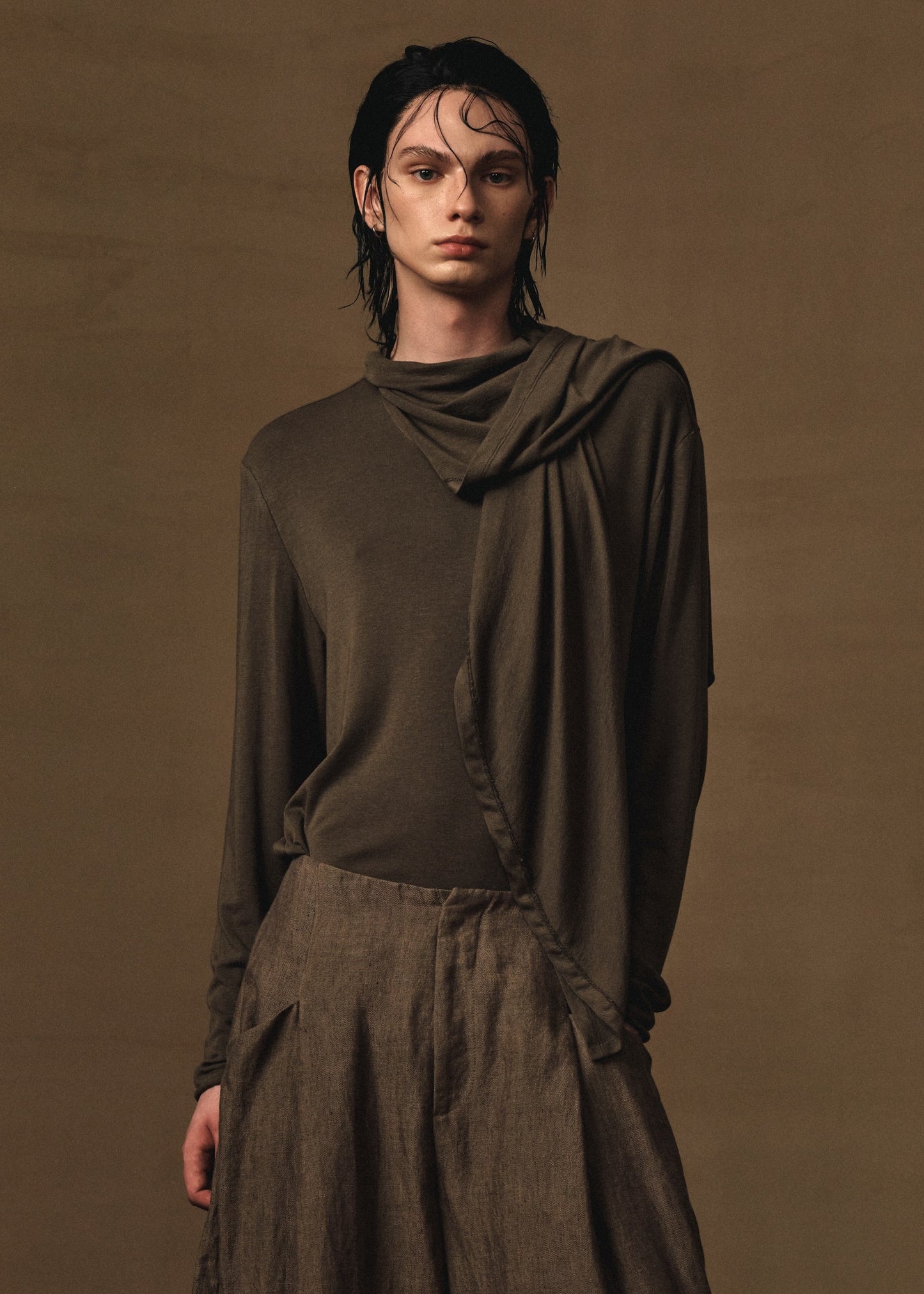 SCARF TIED JERSY TOP