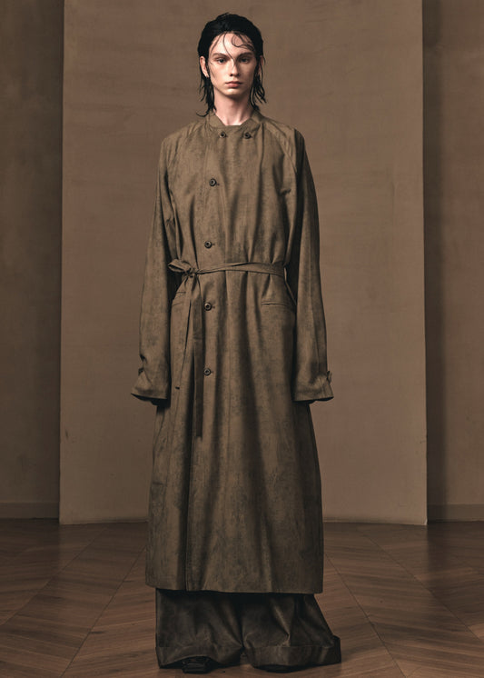 MOTTLED WOOL PRINT TRENCH COAT