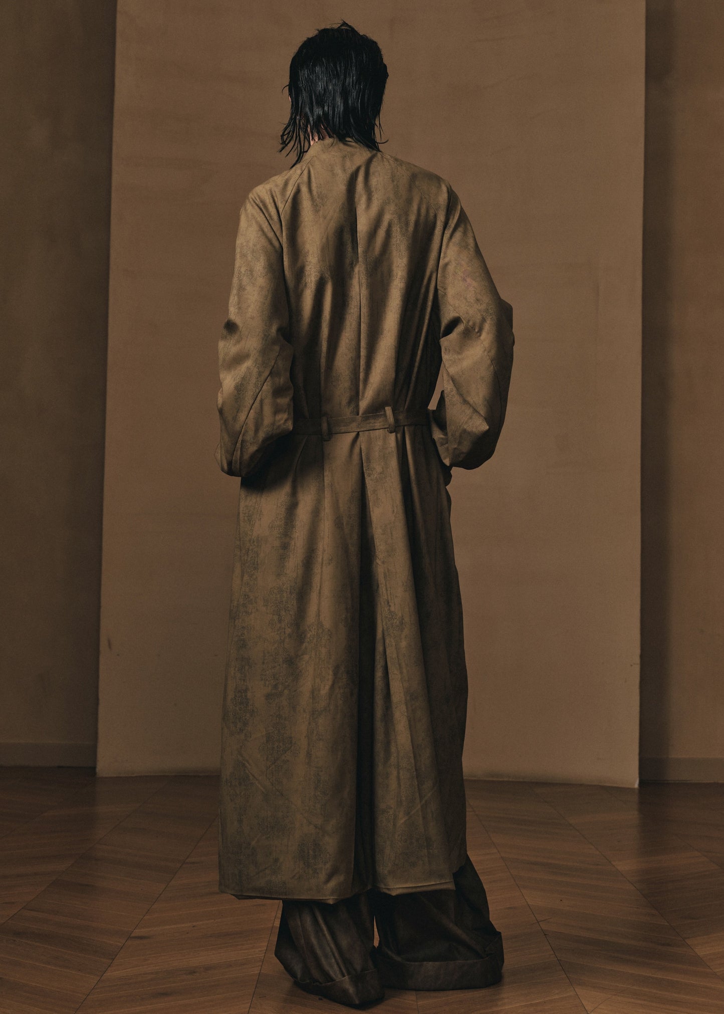 MOTTLED WOOL PRINT TRENCH COAT