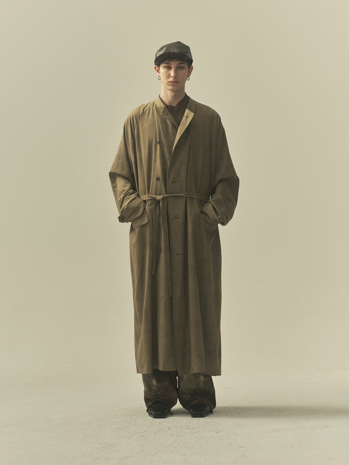 RAGLAN PRINT WOOL COAT