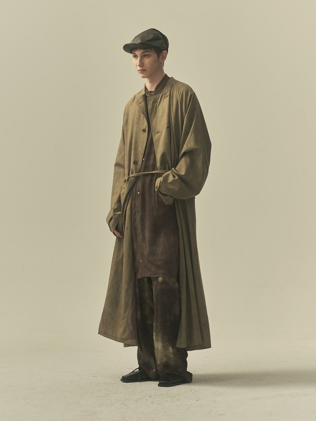 RAGLAN PRINT WOOL COAT